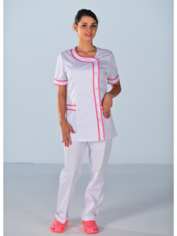 Tunique Médicale Manches courtes Brasilia Blanc Fuchsia