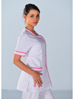 Tunique Médicale Manches courtes Brasilia Blanc Fuchsia